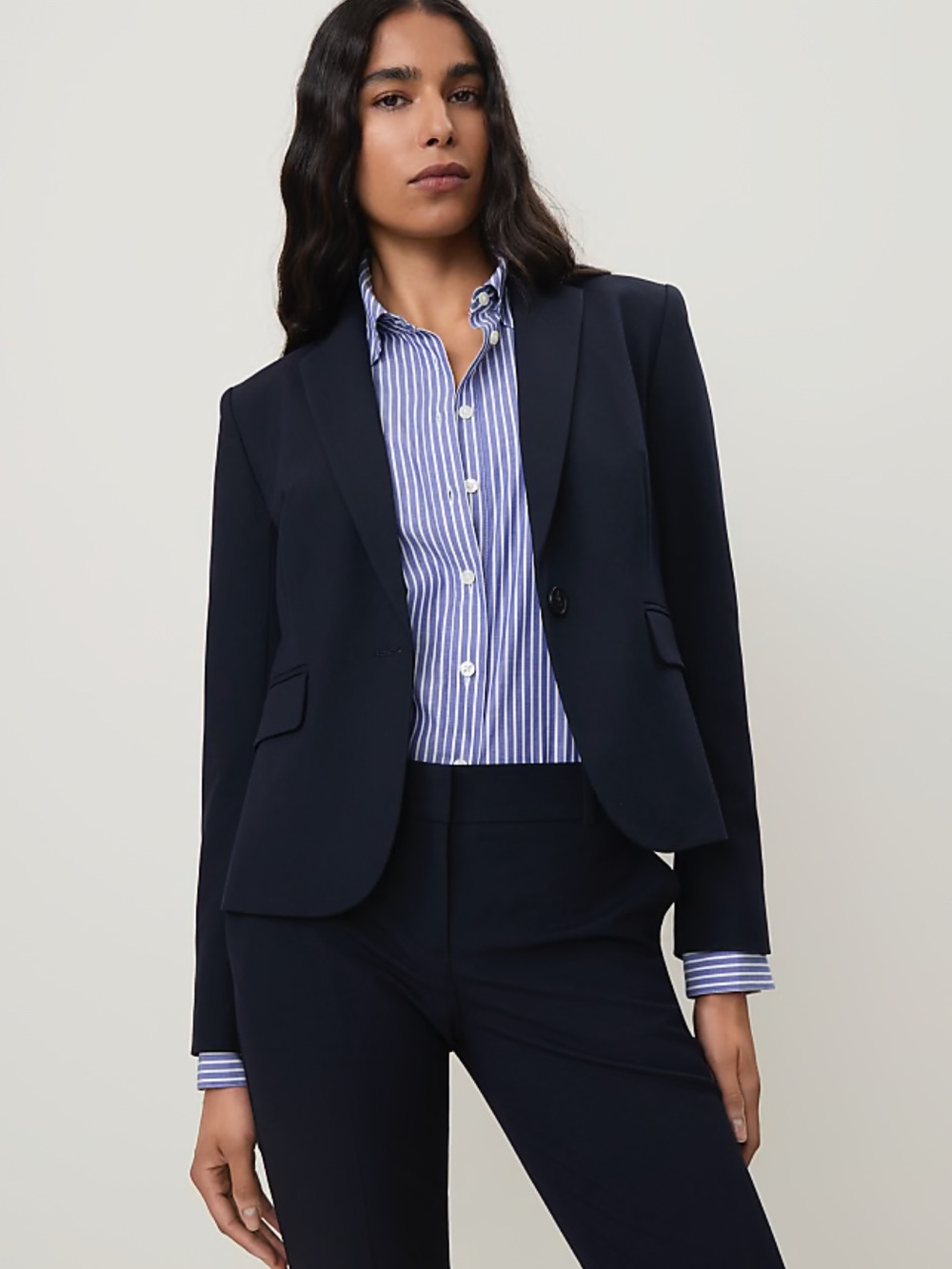 The Notched Single Button Blazer in Seasonless Stretch